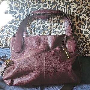 Fossil Brand Classic Leather Tote Bag - Deep Burgundy